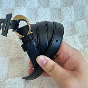 NWT! RARE! Coach 89352 Women's Signature Buckle Belt 18mm In Black/Oxblood Gold